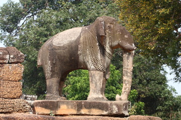 Fototapeta na wymiar Elefante scolpito ad Angkor