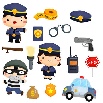 Police and robber vector set