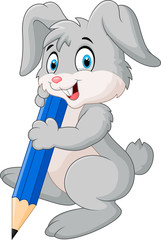 Happy rabbit holding pencil