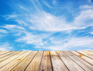 Perspective View to sparse white clouds in the blue sky and back