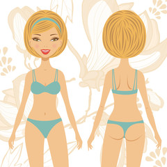 Beautiful blond in lingerie front and back