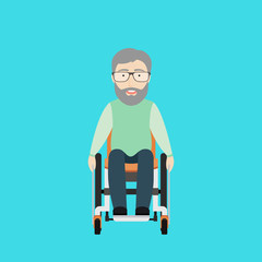 Vector Flat Illustration of an Old Man on a Wheelchair