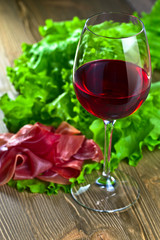 red wine and ham