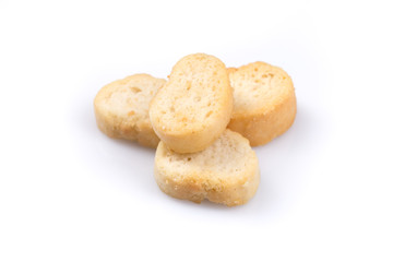 White bread croutons on a white background