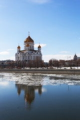 Cathedral of Christ the Saviour  in Moscow in the spring