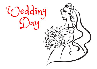 Wedding day card template with young bride