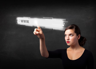 Young businesswoman touching web browser address bar with www si