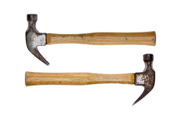 Two rusty claw hammers - equal power