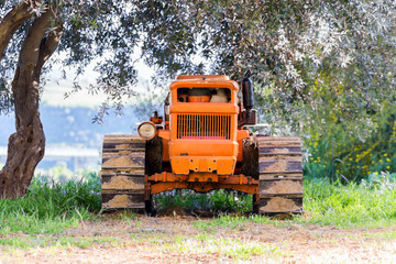 Front view of an old tractor in Sicily