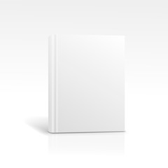 Blank vertical book cover template standing on white surface