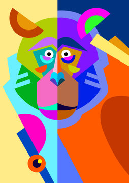 abstract original monkey drawing in flat style and pop art
