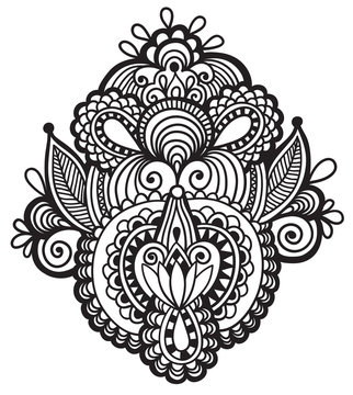 black line art ornate flower design, ukrainian ethnic style