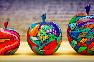Decorative fruit apples, hand-painted. Modern art.