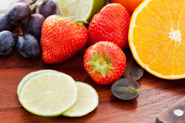 Fototapeta na wymiar Variety of fruits for preparing sangria