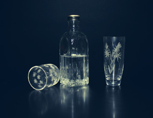 Cut-glass ware and  bottle with vodka