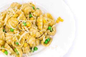 Pasta with cheese and pesto as haute cuisine.
