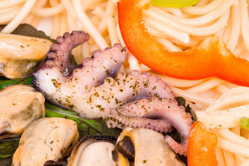 Tasty italian pasta with seafood.