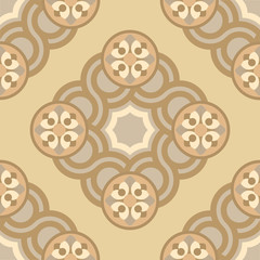 Seamless pattern with crossing circles and floral rosettes