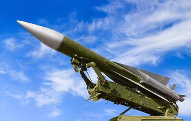 Anti-aircraft defence system on sky background