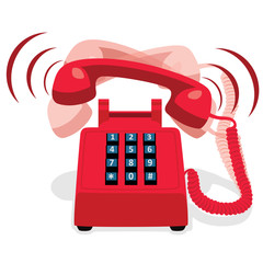 Ringing red stationary phone with button keypad