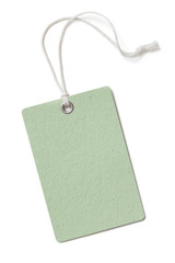 Blank green cardboard price tag or label isolated