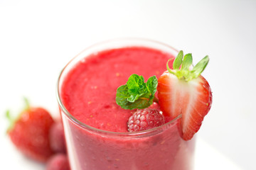 Healthy fresh  delicious homemade raspberry and strawberry smoot