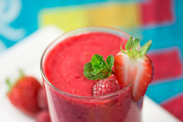 Healthy fresh  delicious homemade raspberry and strawberry smoot
