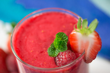Healthy fresh  delicious homemade raspberry and strawberry smoot