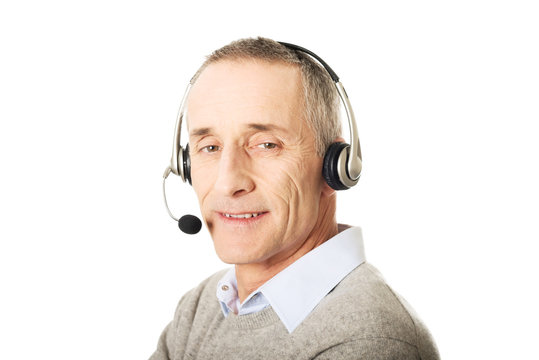Call center man wearing a headset