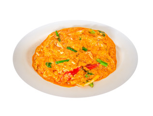 Fried crab in curry on isolated background