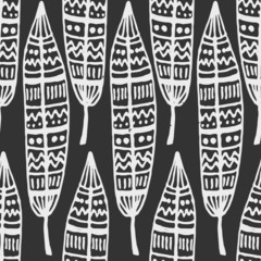 Hand Drawn Feathers Seamless Pattern
