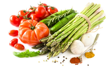 Fresh vegetables isolated on white copy space background horizon