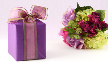 Flowers and gift box