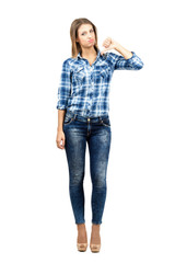 Fototapeta premium Disappointed woman with thumbs down
