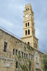 Fototapeta na wymiar Ottoman tower in old city of Acre, Khan Al-Umda