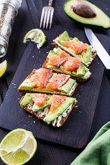 Sandwich with avocado and smoked salmon
