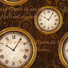 Vintage seamless grunge pattern with clocks and keys