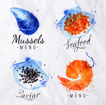 Watercolor signs seafood