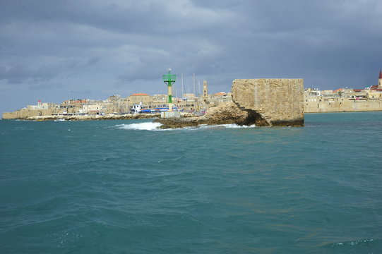 Part of fortress walls in the old city port of Acre