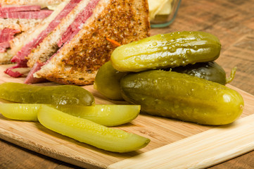 Reuben sandwich with dill pickles