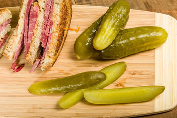 Reuben sandwich with dill pickles