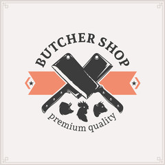 Butcher Shop Logo, Meat Label Template