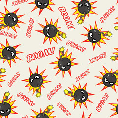 Seamless texture with stylized cartoon bombs.