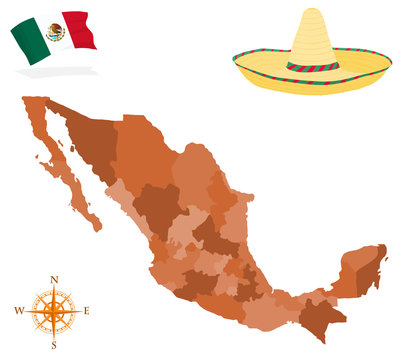 Map of Mexico, provinces and regions