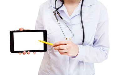 nurse points on tablet pc with blank screen