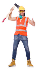 Foreman with axe isolated on white