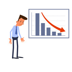 Frustrated businessman standing and negative statistics chart