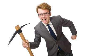 Young businessman with weapon isolated on white