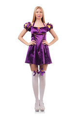 Pretty woman in purple suede dress