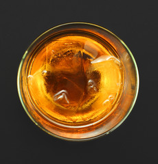 glass of whiskey on a black background